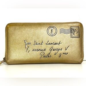 Yves Saint Laurent Y-Mail Gold Continental Zip Around Wallet